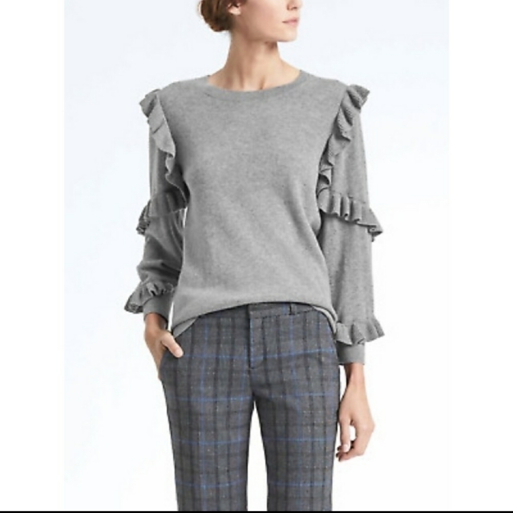 Banana Republic Gray Ruffle Sweater, Size M